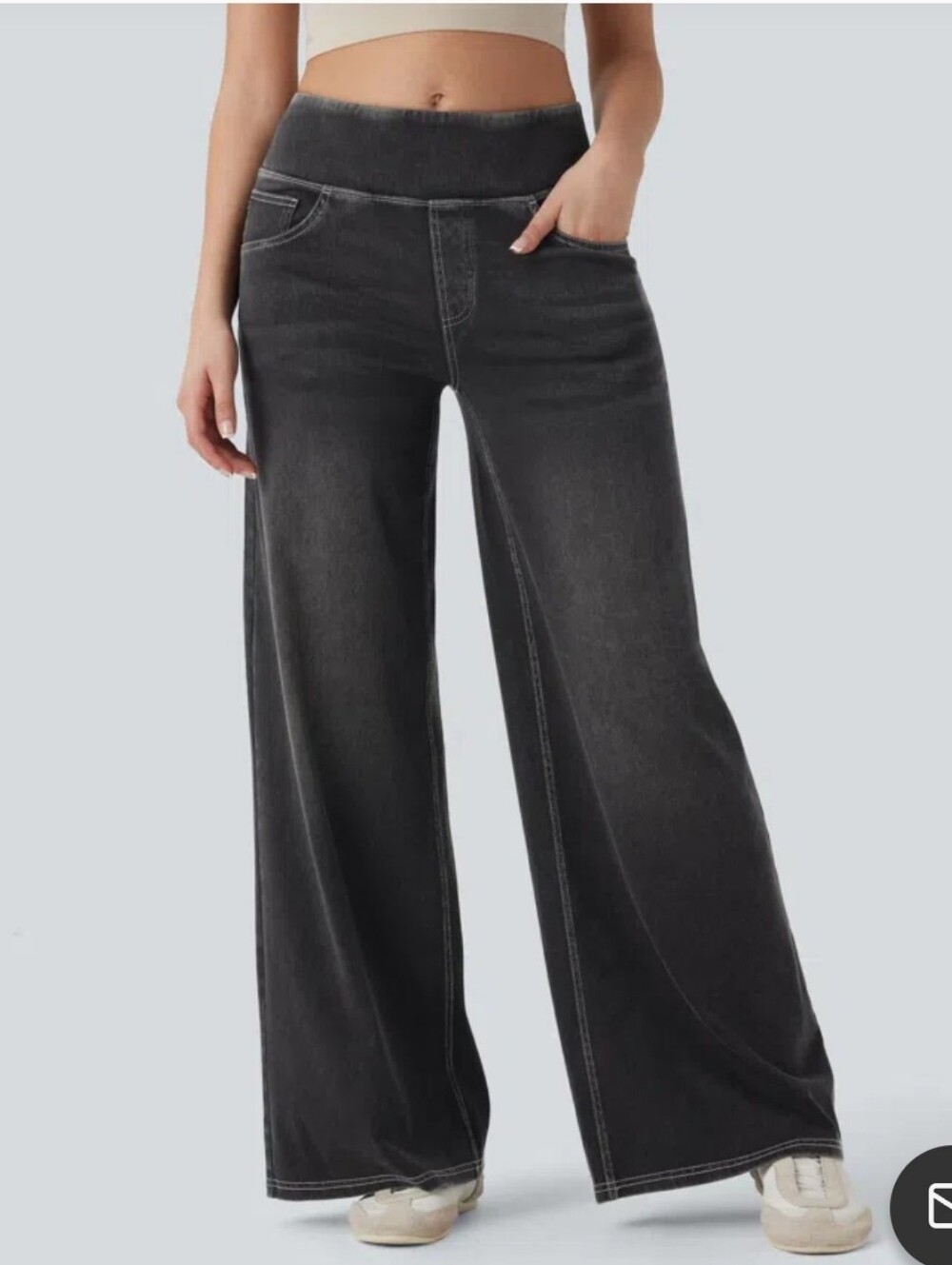 Halara Flex Mid Rise Tummy Control Casual Baggy Wide Leg Pull-On Jeans